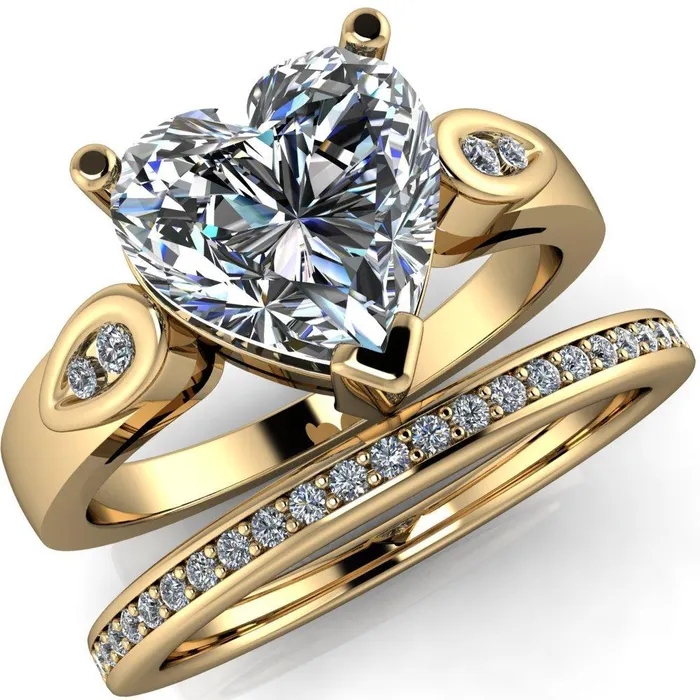 Fire Brilliance Kiera Heart Moissanite Drop Shoulders Shank Diamond Ring Rings
