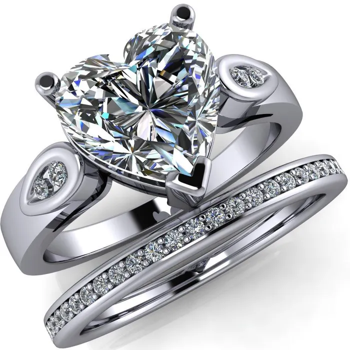 Fire Brilliance Kiera Heart Moissanite Drop Shoulders Shank Diamond Ring Rings