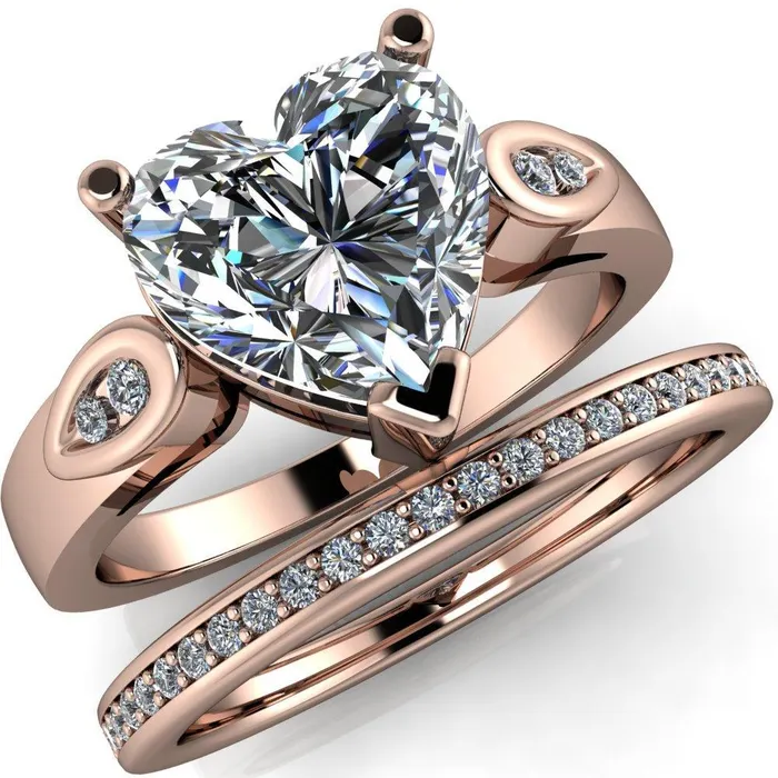 Fire Brilliance Kiera Heart Moissanite Drop Shoulders Shank Diamond Ring Rings