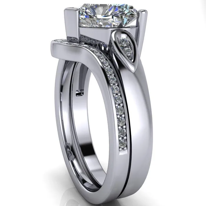 Fire Brilliance Kiera Heart Moissanite Drop Shoulders Shank Diamond Ring Rings