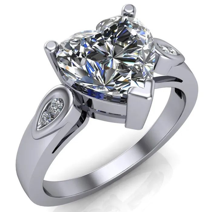 Fire Brilliance Kiera Heart Moissanite Drop Shoulders Shank Diamond Ring Rings