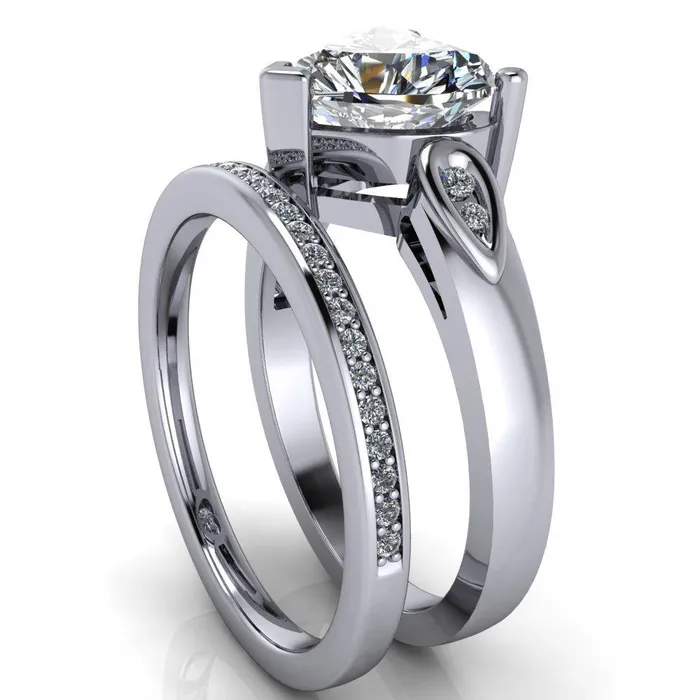 Fire Brilliance Kiera Heart Moissanite Drop Shoulders Shank Diamond Ring Rings