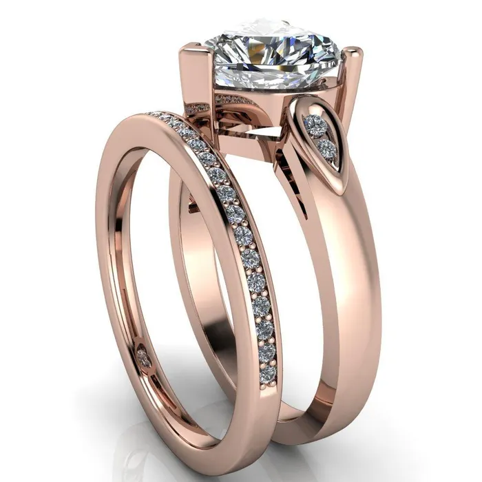 Fire Brilliance Kiera Heart Moissanite Drop Shoulders Shank Diamond Ring Rings