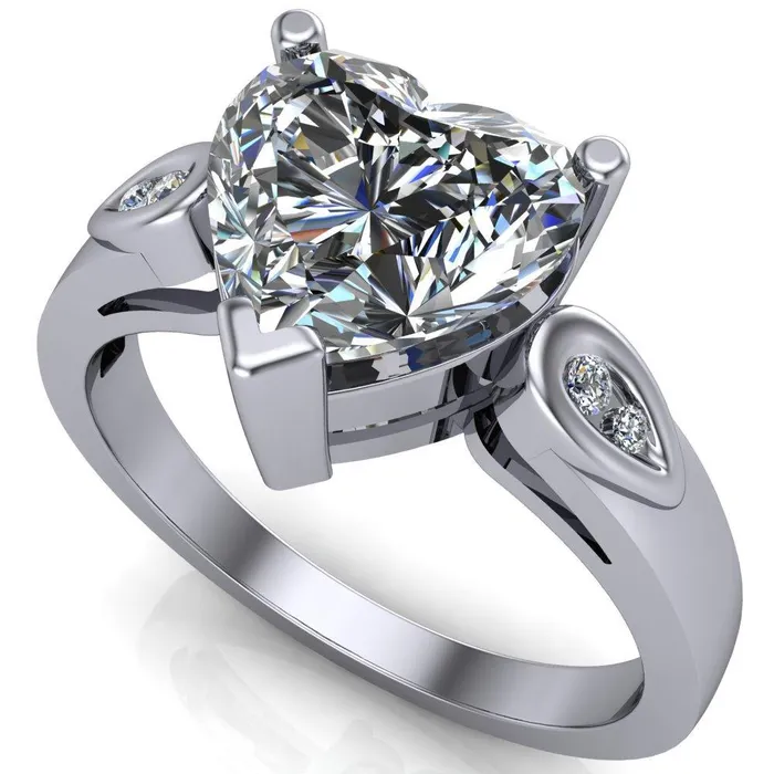 Fire Brilliance Kiera Heart Moissanite Drop Shoulders Shank Diamond Ring Rings