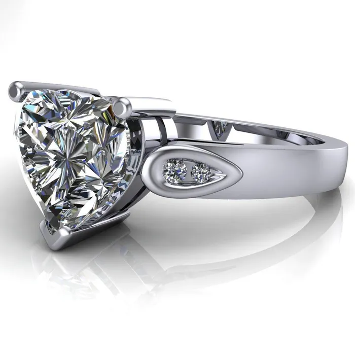 Fire Brilliance Kiera Heart Moissanite Drop Shoulders Shank Diamond Ring Rings