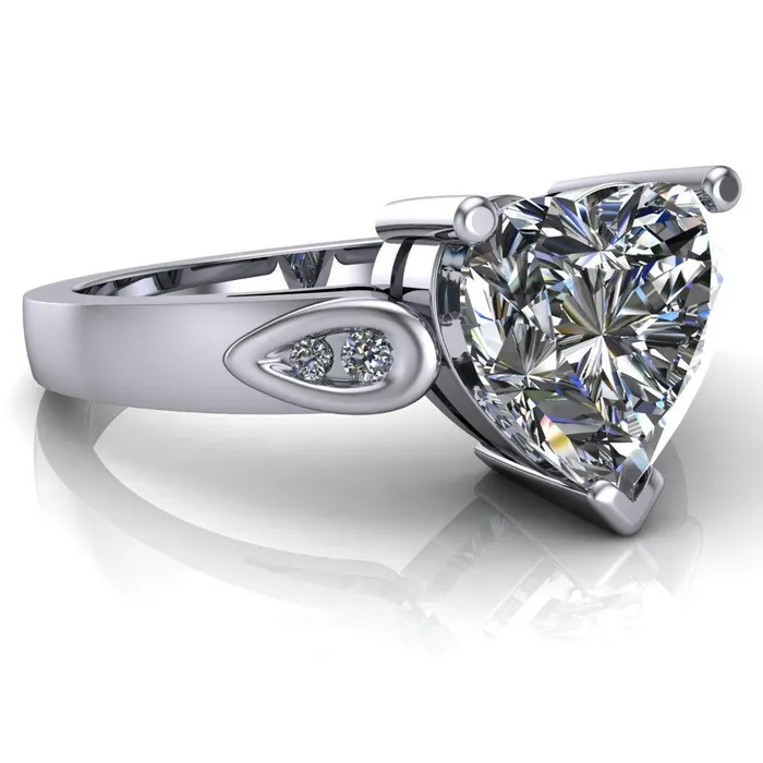 Fire Brilliance Kiera Heart Moissanite Drop Shoulders Shank Diamond Ring Rings