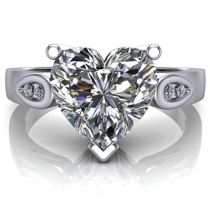 Fire Brilliance Kiera Heart Moissanite Drop Shoulders Shank Diamond Ring Rings