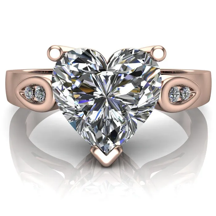 Fire Brilliance Kiera Heart Moissanite Drop Shoulders Shank Diamond Ring Rings