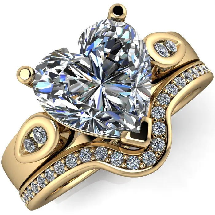 Fire Brilliance Kiera Heart Moissanite Drop Shoulders Shank Diamond Ring Rings