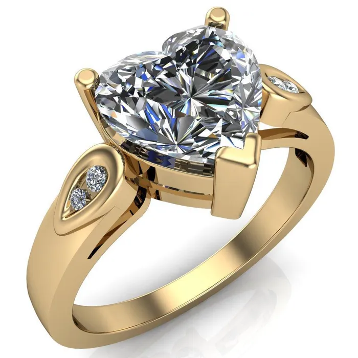 Fire Brilliance Kiera Heart Moissanite Drop Shoulders Shank Diamond Ring Rings