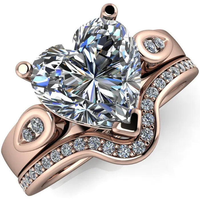 Fire Brilliance Kiera Heart Moissanite Drop Shoulders Shank Diamond Ring Rings