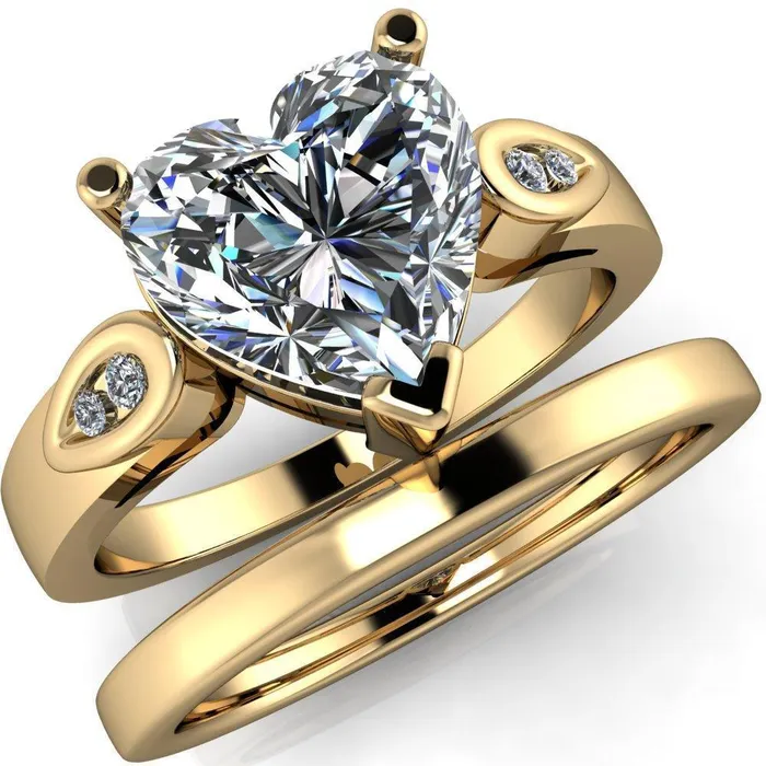 Fire Brilliance Kiera Heart Moissanite Drop Shoulders Shank Diamond Ring Rings
