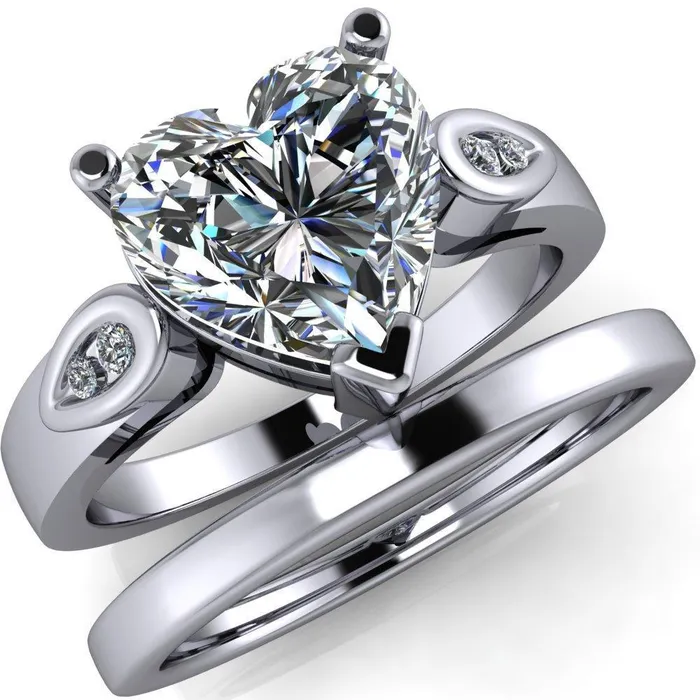 Fire Brilliance Kiera Heart Moissanite Drop Shoulders Shank Diamond Ring Rings