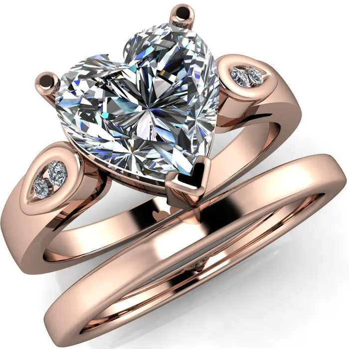 Fire Brilliance Kiera Heart Moissanite Drop Shoulders Shank Diamond Ring Rings