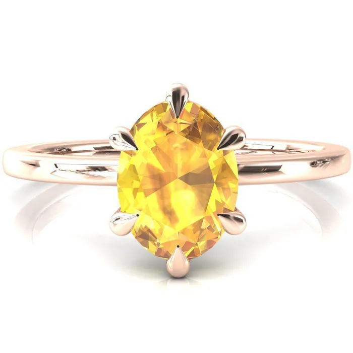 Fire Brilliance Lyla Oval Yellow Sapphire 6 Claw Prong Single Rail Solitaire Ring Rings