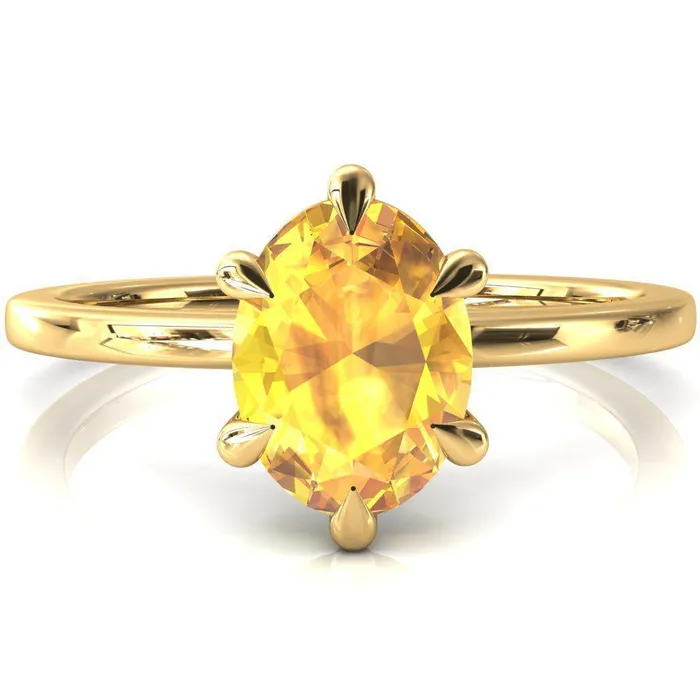 Fire Brilliance Lyla Oval Yellow Sapphire 6 Claw Prong Single Rail Solitaire Ring Rings
