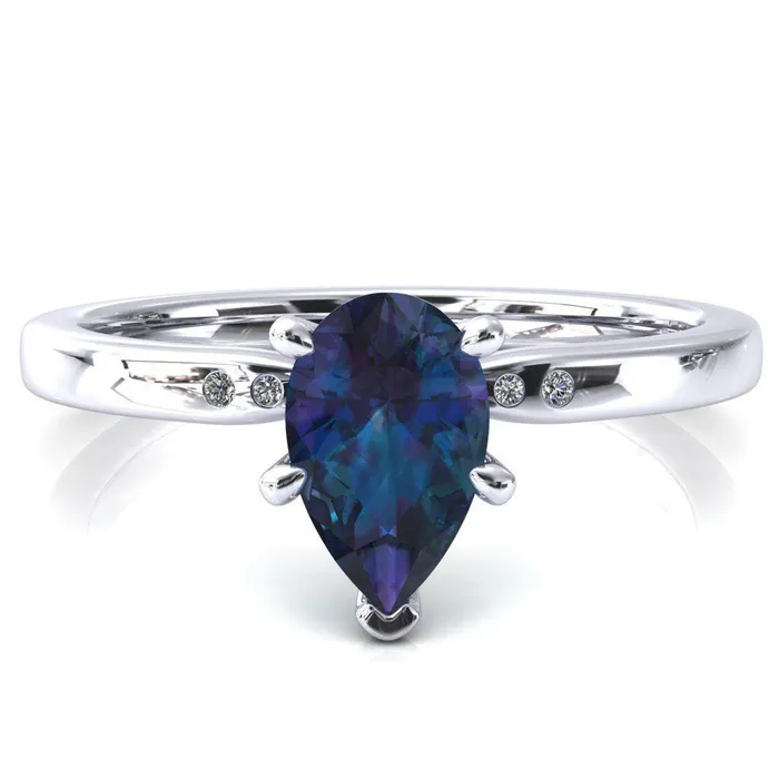 Fire Brilliance Maise Pear Alexandrite 6 Prong Diamond Accent Engagement Ring Rings Fire Brilliance Maise Pear Alexandrite 6 Prong Diamond Accent Engagement Ring Rings