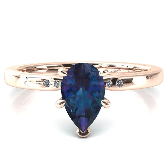 Fire Brilliance Maise Pear Alexandrite 6 Prong Diamond Accent Engagement Ring Rings