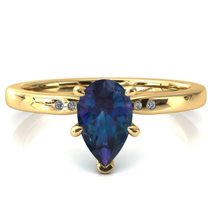 Fire Brilliance Maise Pear Alexandrite 6 Prong Diamond Accent Engagement Ring Rings