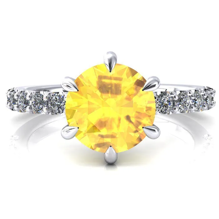Fire Brilliance Mylene Round Yellow Sapphire 6 Prong Sculptural Half Eternity Diamond Engagement Ring Rings Fire Brilliance Mylene Round Yellow Sapphire 6 Prong Sculptural Half Eternity Diamond Engagement Ring Rings