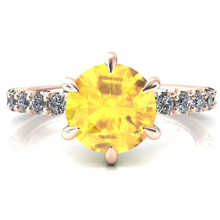 Fire Brilliance Mylene Round Yellow Sapphire 6 Prong Sculptural Half Eternity Diamond Engagement Ring Rings