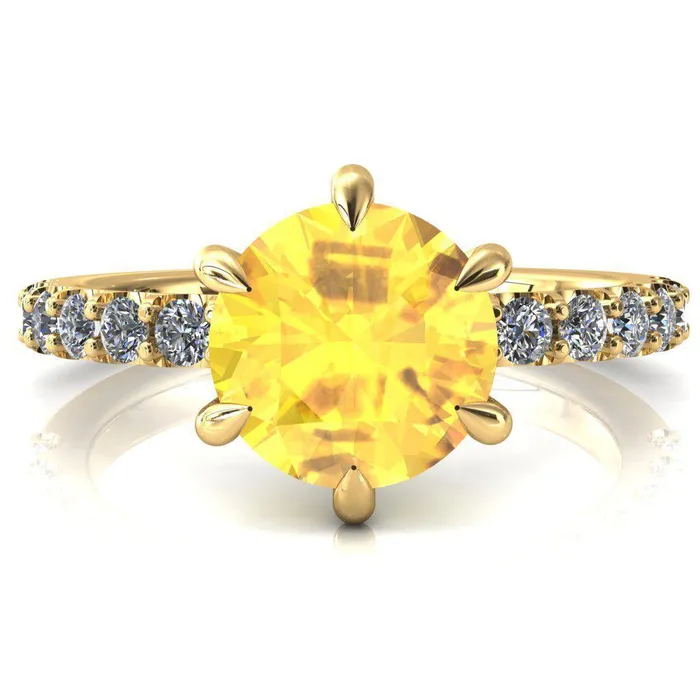 Fire Brilliance Mylene Round Yellow Sapphire 6 Prong Sculptural Half Eternity Diamond Engagement Ring Rings