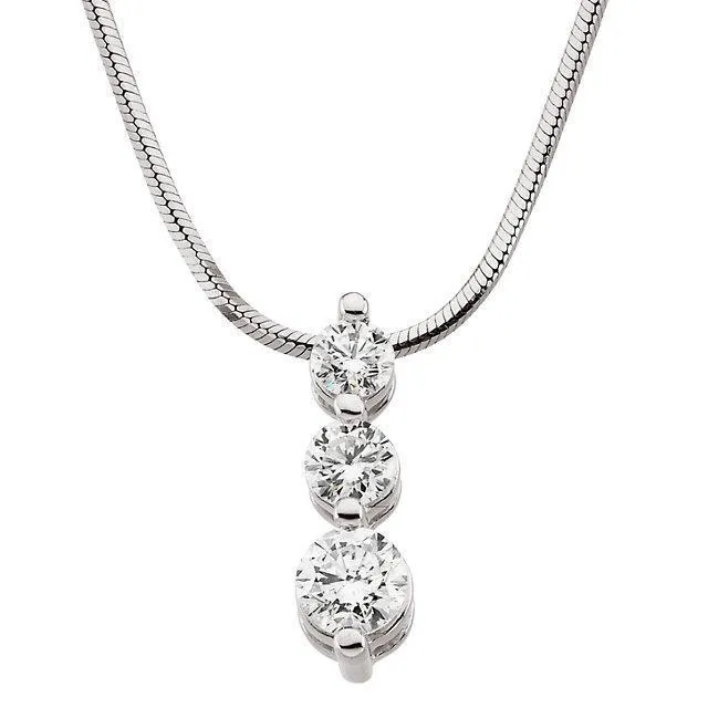 Fire Brilliance Necklaces 3 Stone Tiered Drop Pendant and Necklace