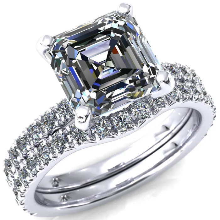 Fire Brilliance Nefili Asscher Moissanite 4 Prong 58 Eternity Diamond French Pave Engagement Ring Rings Fire Brilliance Nefili Asscher Moissanite 4 Prong 58 Eternity Diamond French Pave Engagement Ring Rings