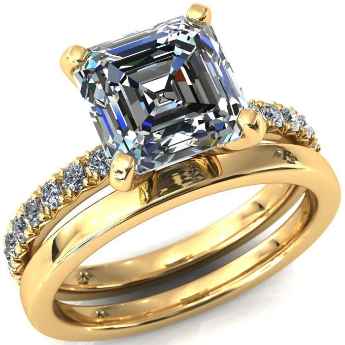 Fire Brilliance Nefili Asscher Moissanite 4 Prong 58 Eternity Diamond French Pave Engagement Ring Rings