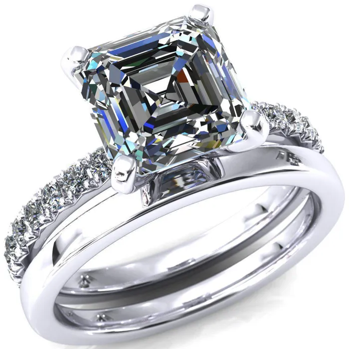 Fire Brilliance Nefili Asscher Moissanite 4 Prong 58 Eternity Diamond French Pave Engagement Ring Rings