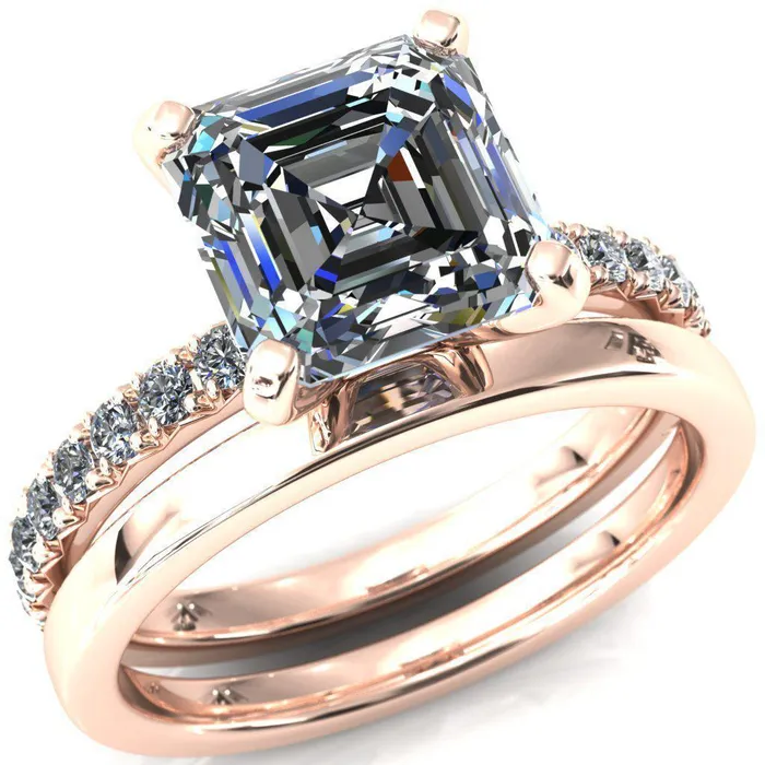 Fire Brilliance Nefili Asscher Moissanite 4 Prong 58 Eternity Diamond French Pave Engagement Ring Rings