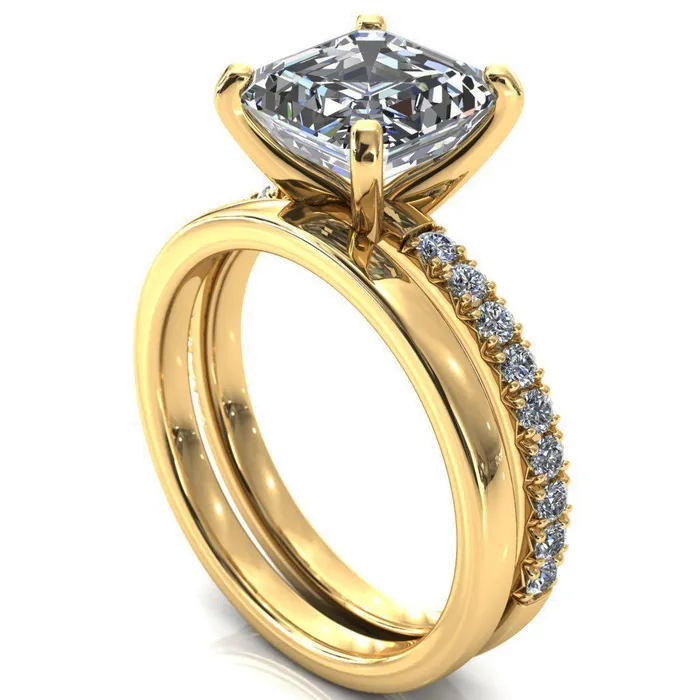 Fire Brilliance Nefili Asscher Moissanite 4 Prong 58 Eternity Diamond French Pave Engagement Ring Rings