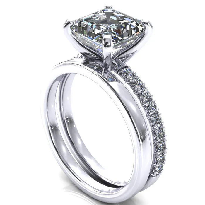 Fire Brilliance Nefili Asscher Moissanite 4 Prong 58 Eternity Diamond French Pave Engagement Ring Rings