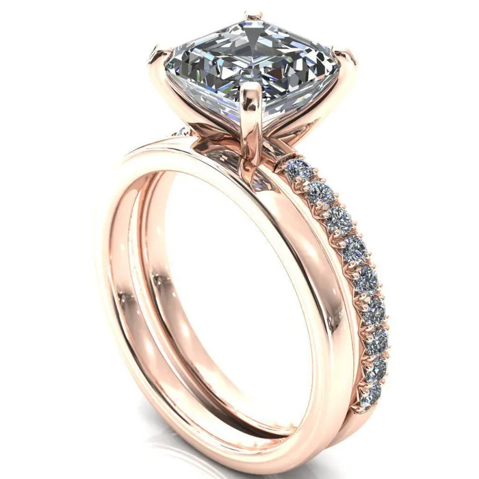 Fire Brilliance Nefili Asscher Moissanite 4 Prong 58 Eternity Diamond French Pave Engagement Ring Rings
