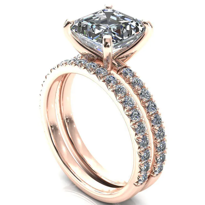 Fire Brilliance Nefili Asscher Moissanite 4 Prong 58 Eternity Diamond French Pave Engagement Ring Rings