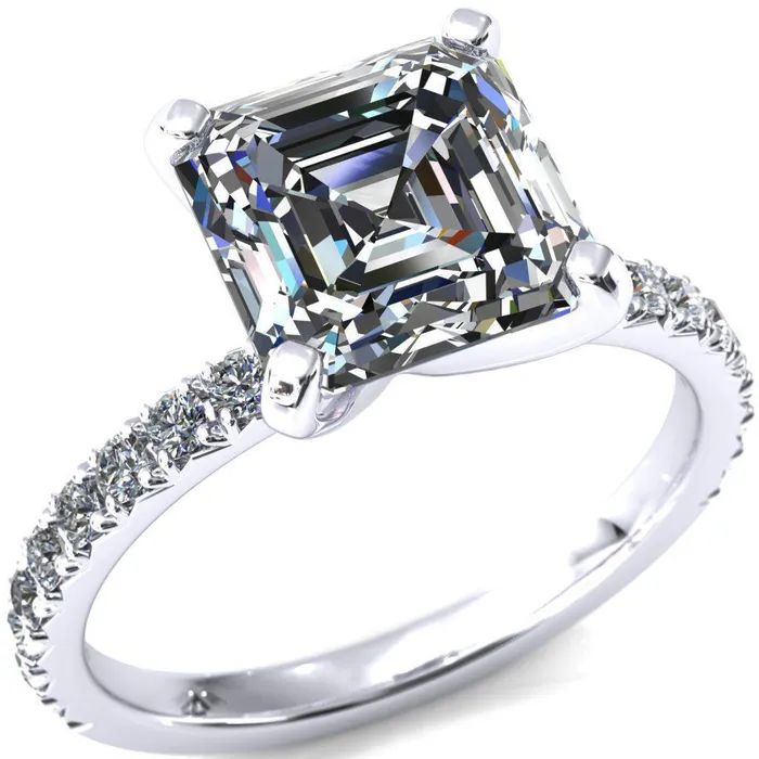 Fire Brilliance Nefili Asscher Moissanite 4 Prong 58 Eternity Diamond French Pave Engagement Ring Rings