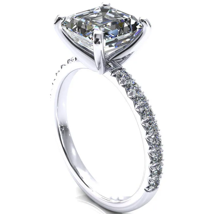 Fire Brilliance Nefili Asscher Moissanite 4 Prong 58 Eternity Diamond French Pave Engagement Ring Rings