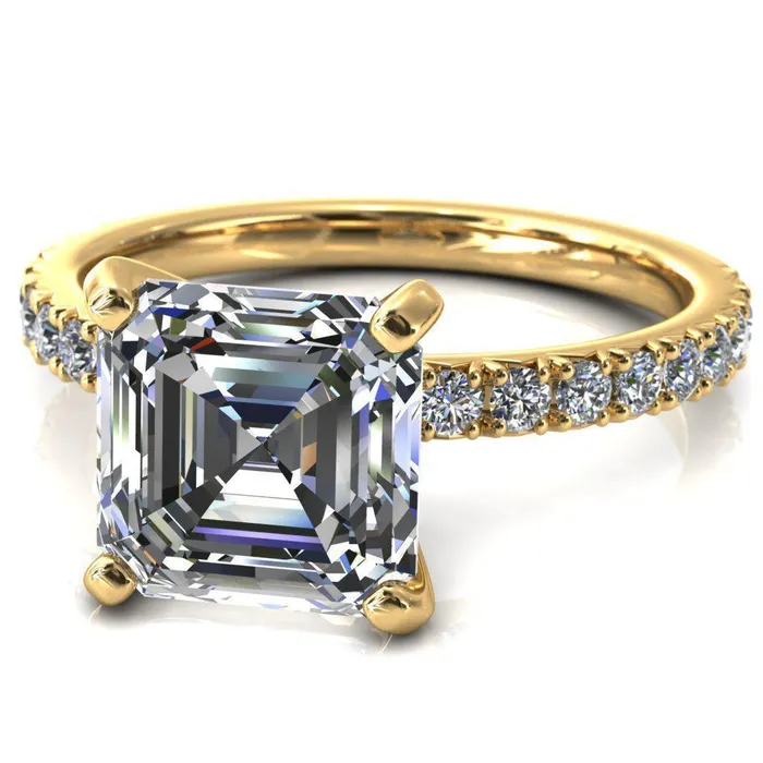 Fire Brilliance Nefili Asscher Moissanite 4 Prong 58 Eternity Diamond French Pave Engagement Ring Rings