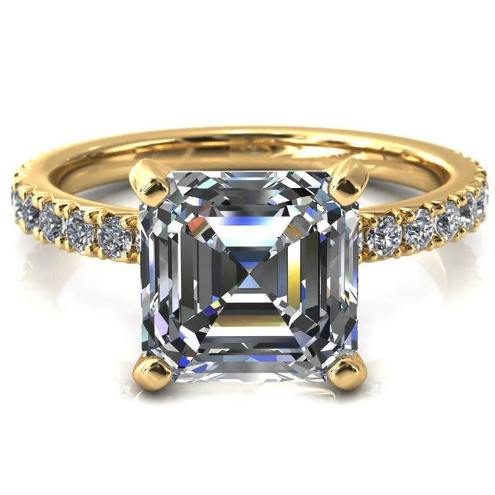 Fire Brilliance Nefili Asscher Moissanite 4 Prong 58 Eternity Diamond French Pave Engagement Ring Rings