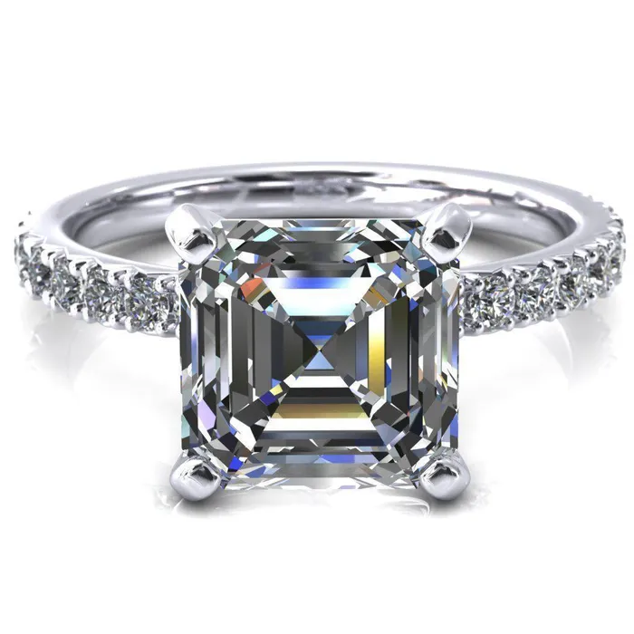 Fire Brilliance Nefili Asscher Moissanite 4 Prong 58 Eternity Diamond French Pave Engagement Ring Rings