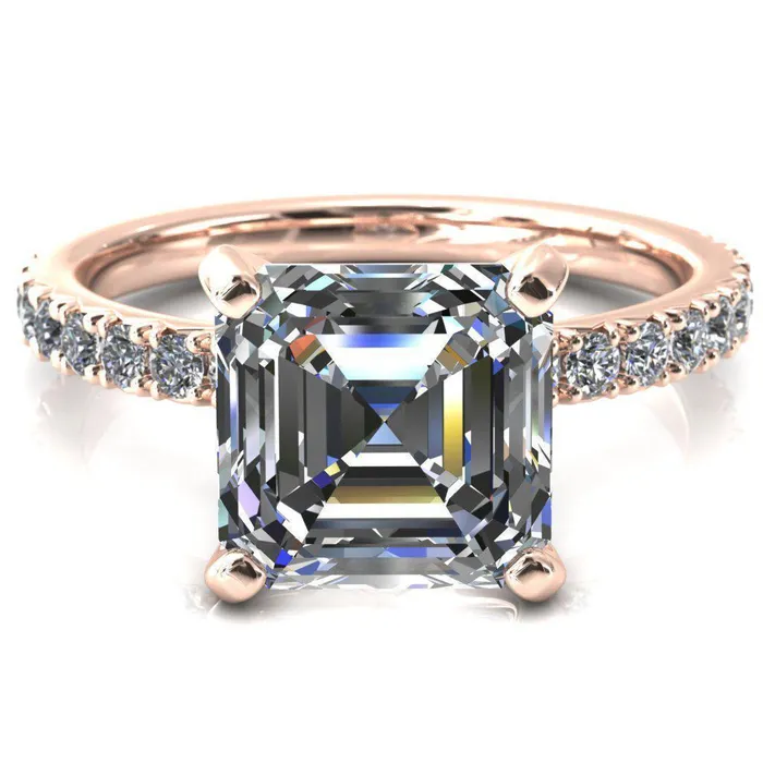Fire Brilliance Nefili Asscher Moissanite 4 Prong 58 Eternity Diamond French Pave Engagement Ring Rings