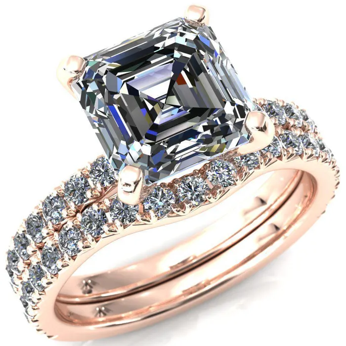 Fire Brilliance Nefili Asscher Moissanite 4 Prong 58 Eternity Diamond French Pave Engagement Ring Rings