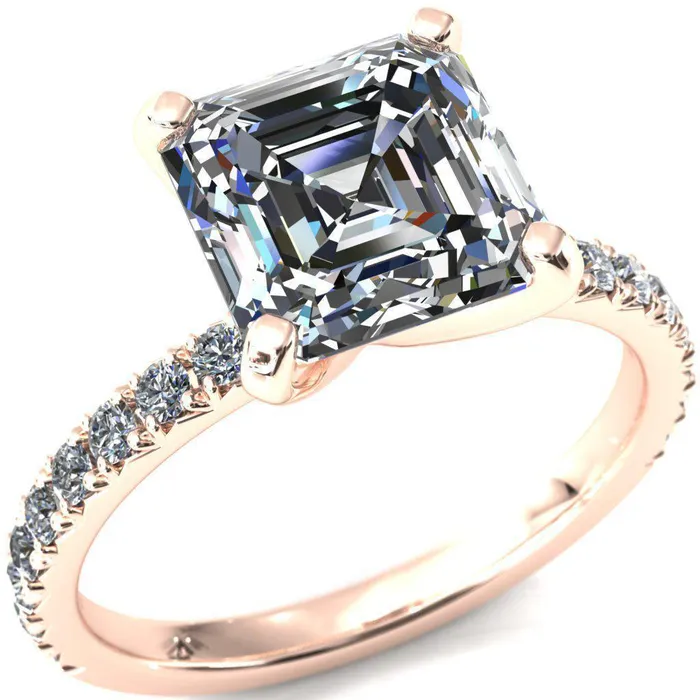 Fire Brilliance Nefili Asscher Moissanite 4 Prong 58 Eternity Diamond French Pave Engagement Ring Rings