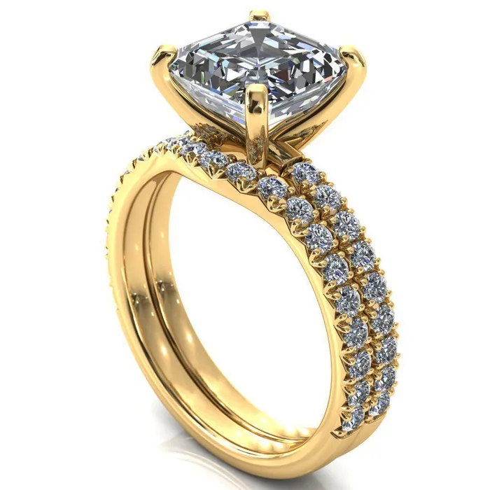 Fire Brilliance Nefili Asscher Moissanite 4 Prong 58 Eternity Diamond French Pave Engagement Ring Rings