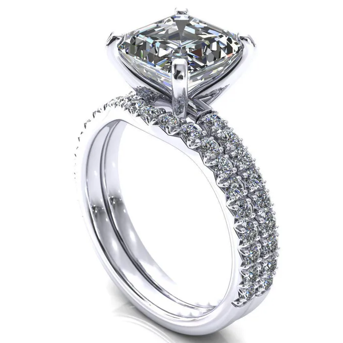 Fire Brilliance Nefili Asscher Moissanite 4 Prong 58 Eternity Diamond French Pave Engagement Ring Rings