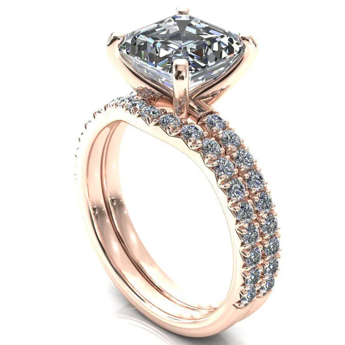 Fire Brilliance Nefili Asscher Moissanite 4 Prong 58 Eternity Diamond French Pave Engagement Ring Rings