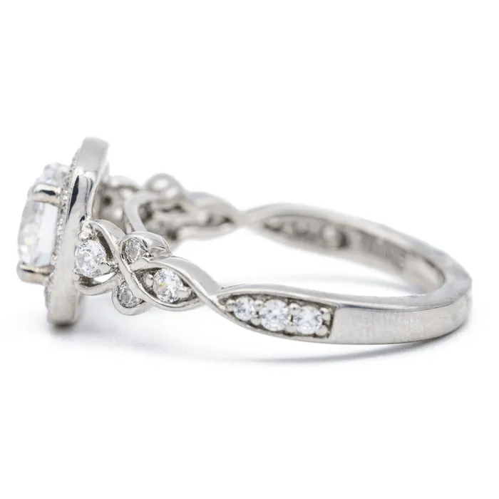 Fire Brilliance Rings 65mm Round Center 14K White Gold Cushion Halo Diamond Shank Ring and Wedding Band Set
