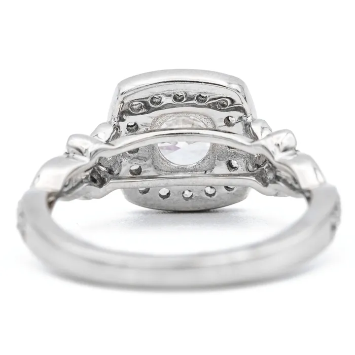 Fire Brilliance Rings 65mm Round Center 14K White Gold Cushion Halo Diamond Shank Ring and Wedding Band Set