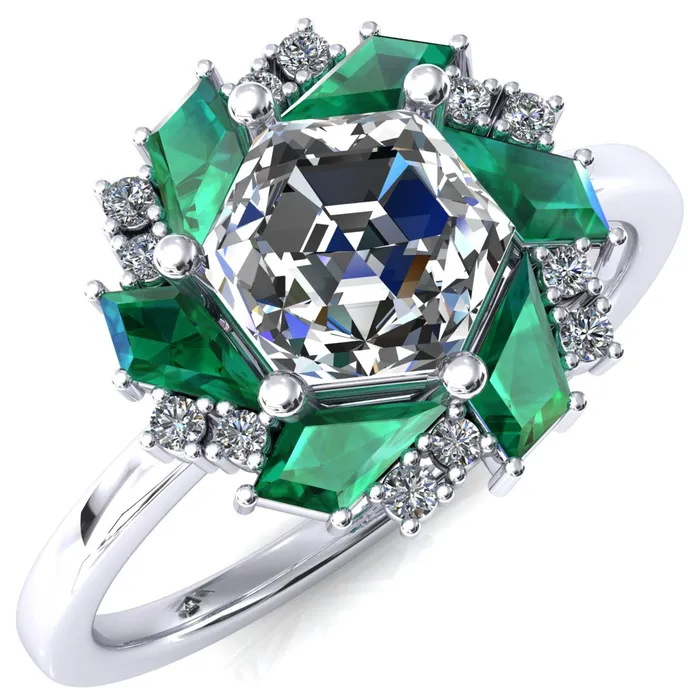 Fire Brilliance Rings 70mm Hexagon Center Kite Cut Green Emerald Cluster Halo Ring Fire Brilliance Rings 70mm Hexagon Center Kite Cut Green Emerald Cluster Halo Ring