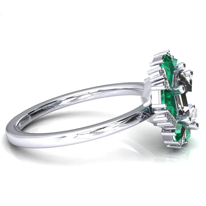 Fire Brilliance Rings 70mm Hexagon Center Kite Cut Green Emerald Cluster Halo Ring